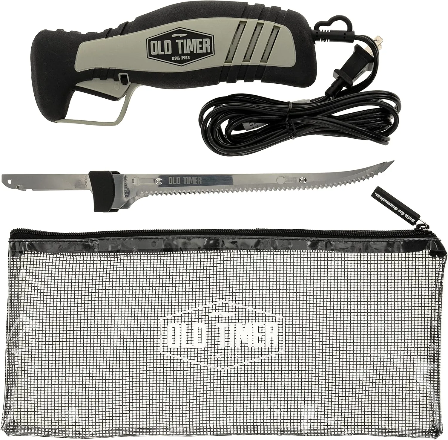 Old Timer Li-Ion Cordless and 110V Electric Fillet Knives with 8in Fully Serrated S.S. Blades, Trigger Lock, Classic Fillet Knife Cut, and Self Draining Carry Case for Fishing, Filleting, and Outdoors