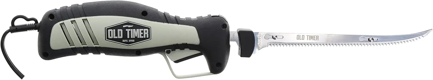 Old Timer Li-Ion Cordless and 110V Electric Fillet Knives with 8in Fully Serrated S.S. Blades, Trigger Lock, Classic Fillet Knife Cut, and Self Draining Carry Case for Fishing, Filleting, and Outdoors
