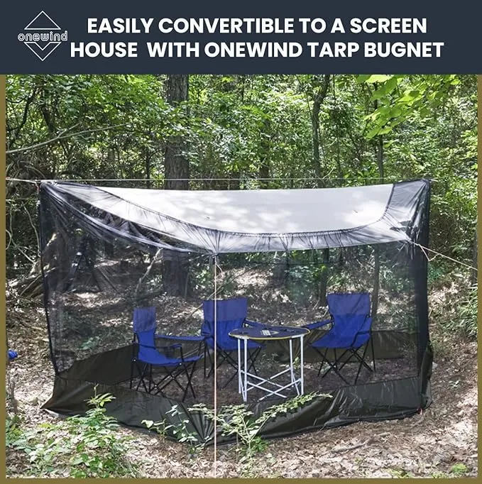 Onewind 11ft Hammock Tarp, Lightweight Silnylon Hammock Rain Fly, 4000mm Waterproof 4-Season Multiple Shelter Solution Camping Tarp Tent with Complete Accessories, OD Green