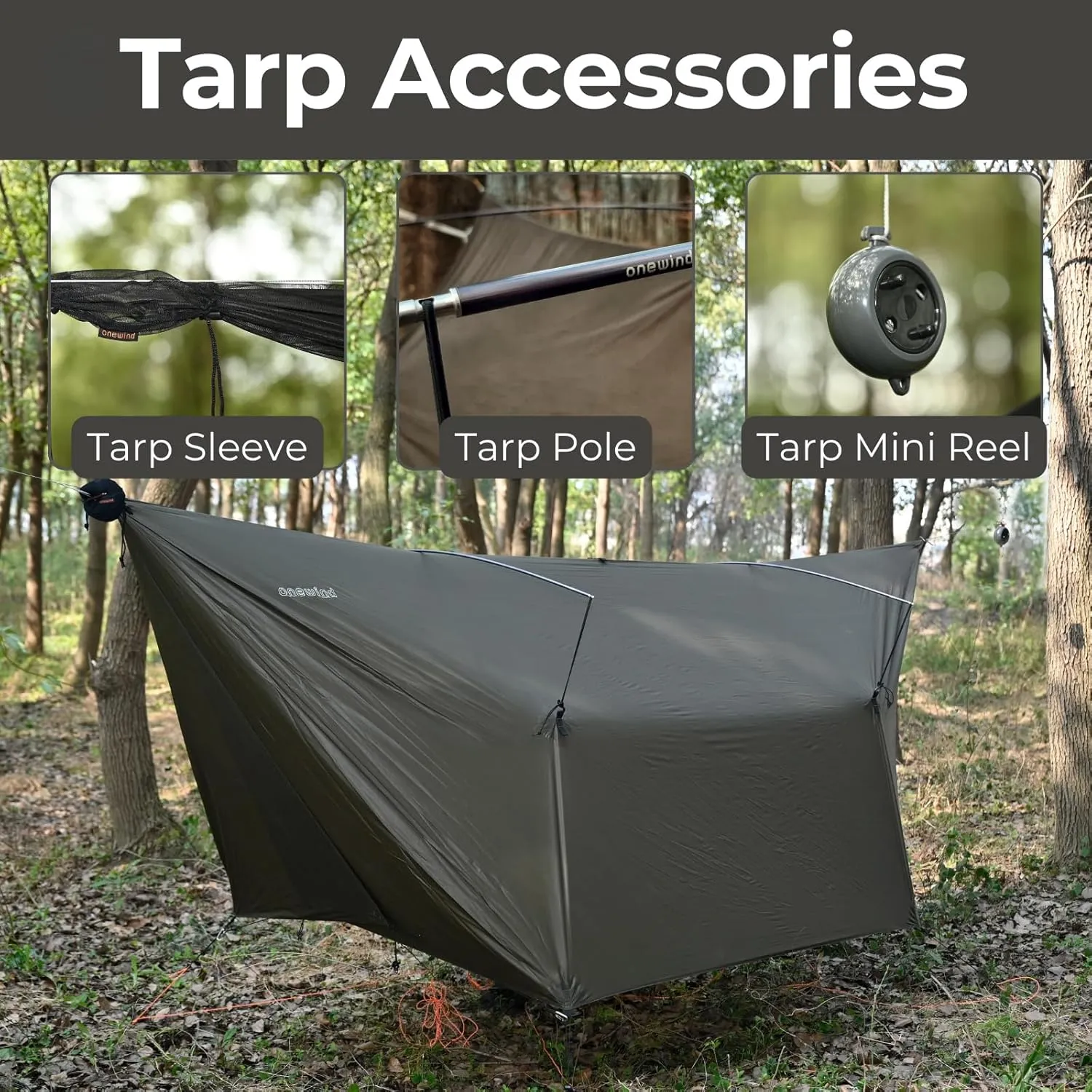 onewind 12×10 ft Hammock Tarp, Ultralight Tarp Silnylon Hammock Rain Fly Lightweight Waterproof Camping Tent Tarp with Doors, Easy to Setup with Stuff Sack, Tent Stakes, OD Green