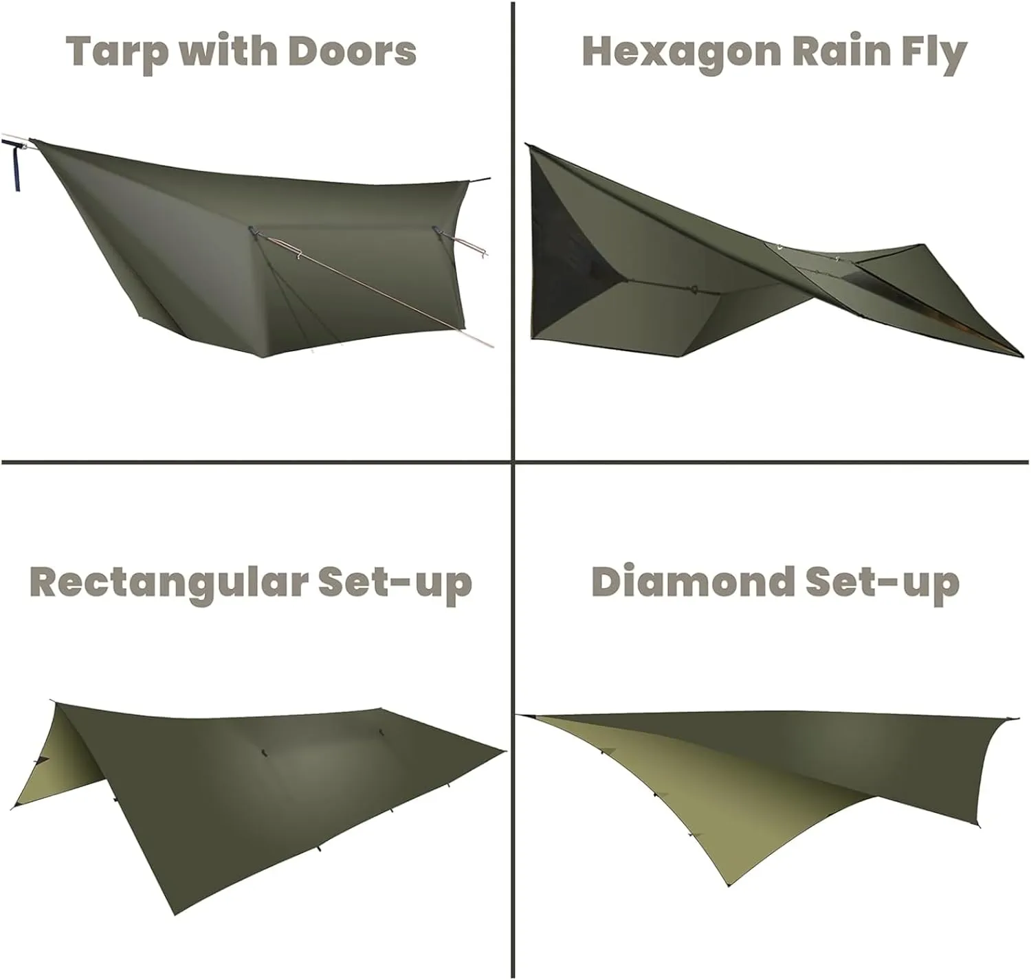 onewind 12×10 ft Hammock Tarp, Ultralight Tarp Silnylon Hammock Rain Fly Lightweight Waterproof Camping Tent Tarp with Doors, Easy to Setup with Stuff Sack, Tent Stakes, OD Green