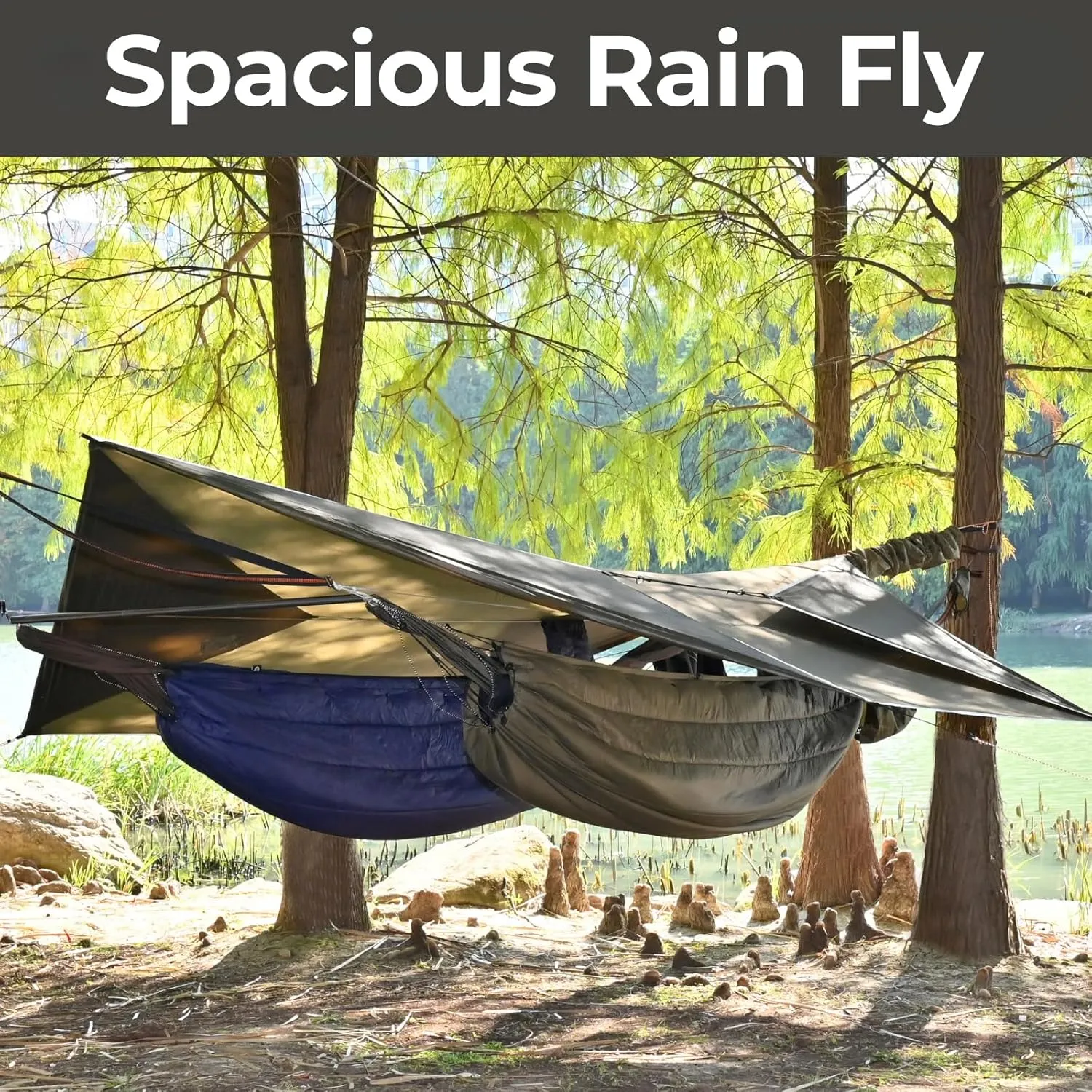 onewind 12×10 ft Hammock Tarp, Ultralight Tarp Silnylon Hammock Rain Fly Lightweight Waterproof Camping Tent Tarp with Doors, Easy to Setup with Stuff Sack, Tent Stakes, OD Green