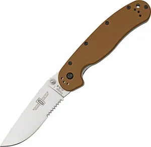 Ontario Knife Company Rat I, Satin AUS-8 Stainless Steel Half Serrated Folding Pocket Knife, Coyote Brown Nylon Handle Liner Lock Knife, Everyday Carry Knife – ON8849CB