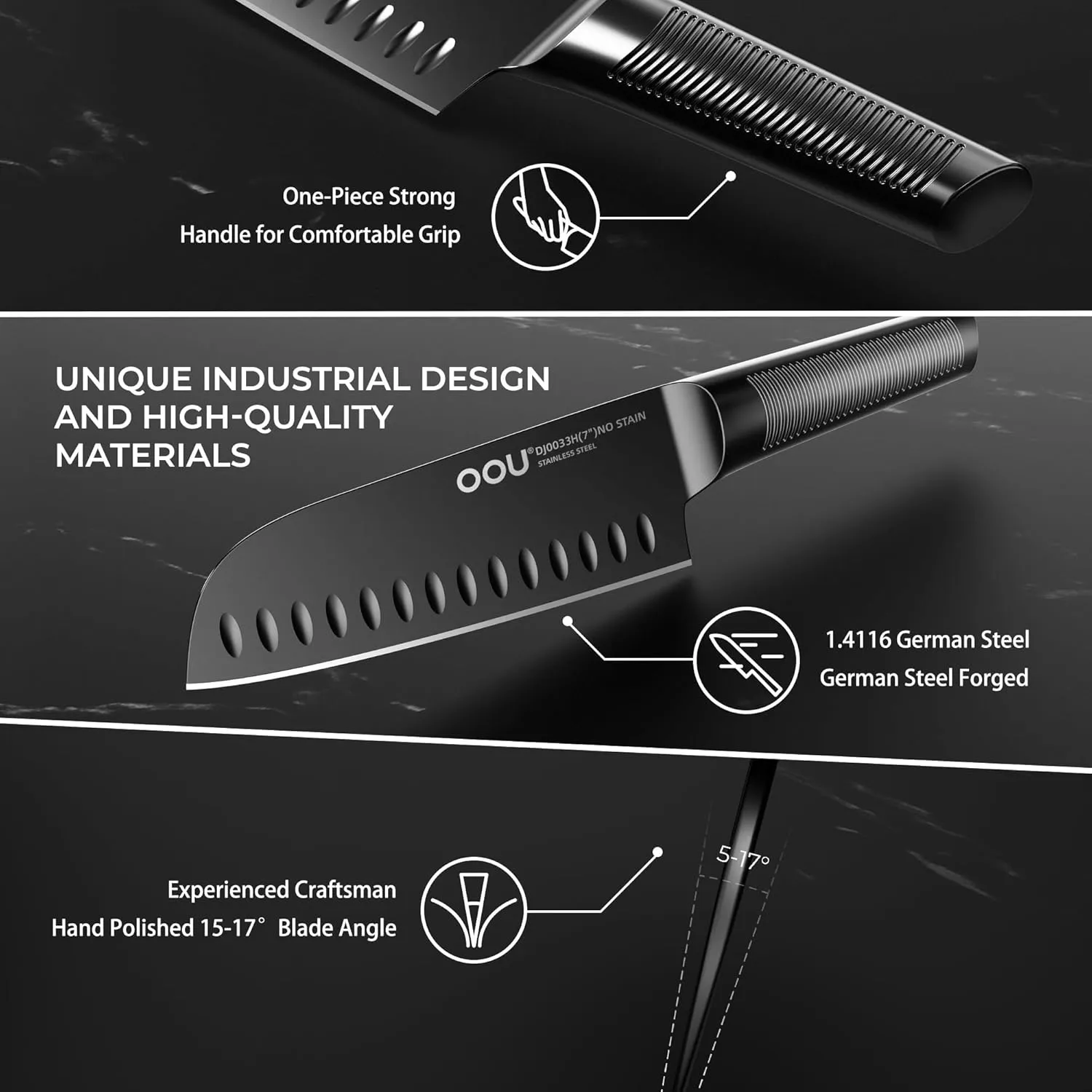 OOU Kitchen Knife Set - 15 Pcs High Carbon Stainless Steel Chef Knife Sets, Dishwasher Safe Black Knives Block Set With Built in Sharpener, Best Christmas Gifts for Men Women