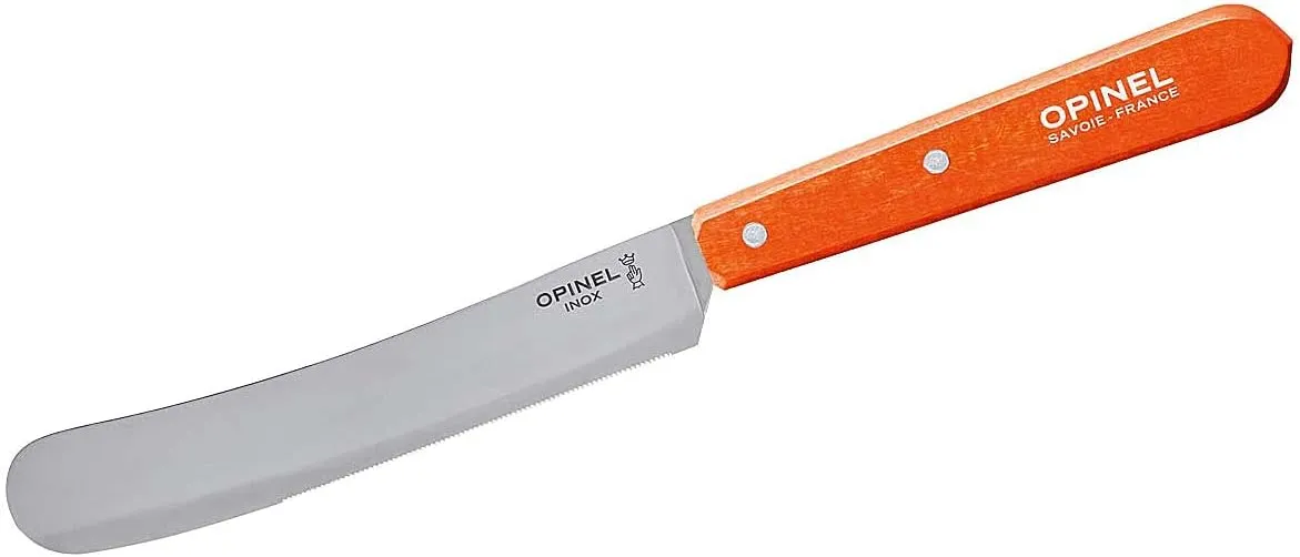 Opinel Brunch Knife, Spreading Breakfast Knife with Wide Rounded Blade, Micro-Serration, Made in France (Tangerine)