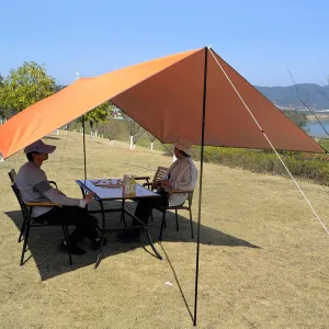 Orange Camping Shade Tarp with Poles - 9.8x9.8 FT Waterproof UV Protective Rain Fly Hammock Cover for Tent Outdoors Hiking Picnic