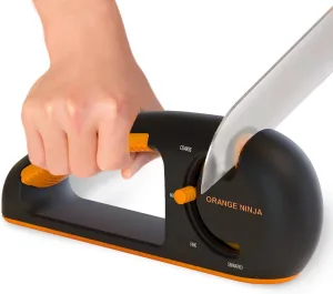 Orange Ninja 4-Stage Knife Sharpener -Kitchen & Serrated Knife Sharpener - Manual Knife Blade Sharpener tool for Kitchen, Chef, filet Knives by Sharp Pebble