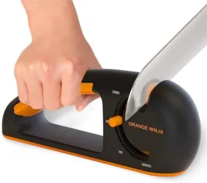 Orange Ninja 4-Stage Knife Sharpener -Kitchen & Serrated Knife Sharpener - Manual Knife Blade Sharpener tool for Kitchen, Chef, filet Knives by Sharp Pebble