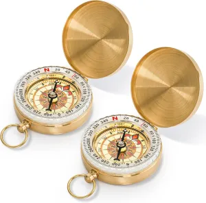 Orca INTERNATIONAL CO.2 Pack Classic Pocket Style Copper Clamshell Compass, Glow in The Dark Military Compass Survival Gear Compass, Waterproof Luminous Kids Compass