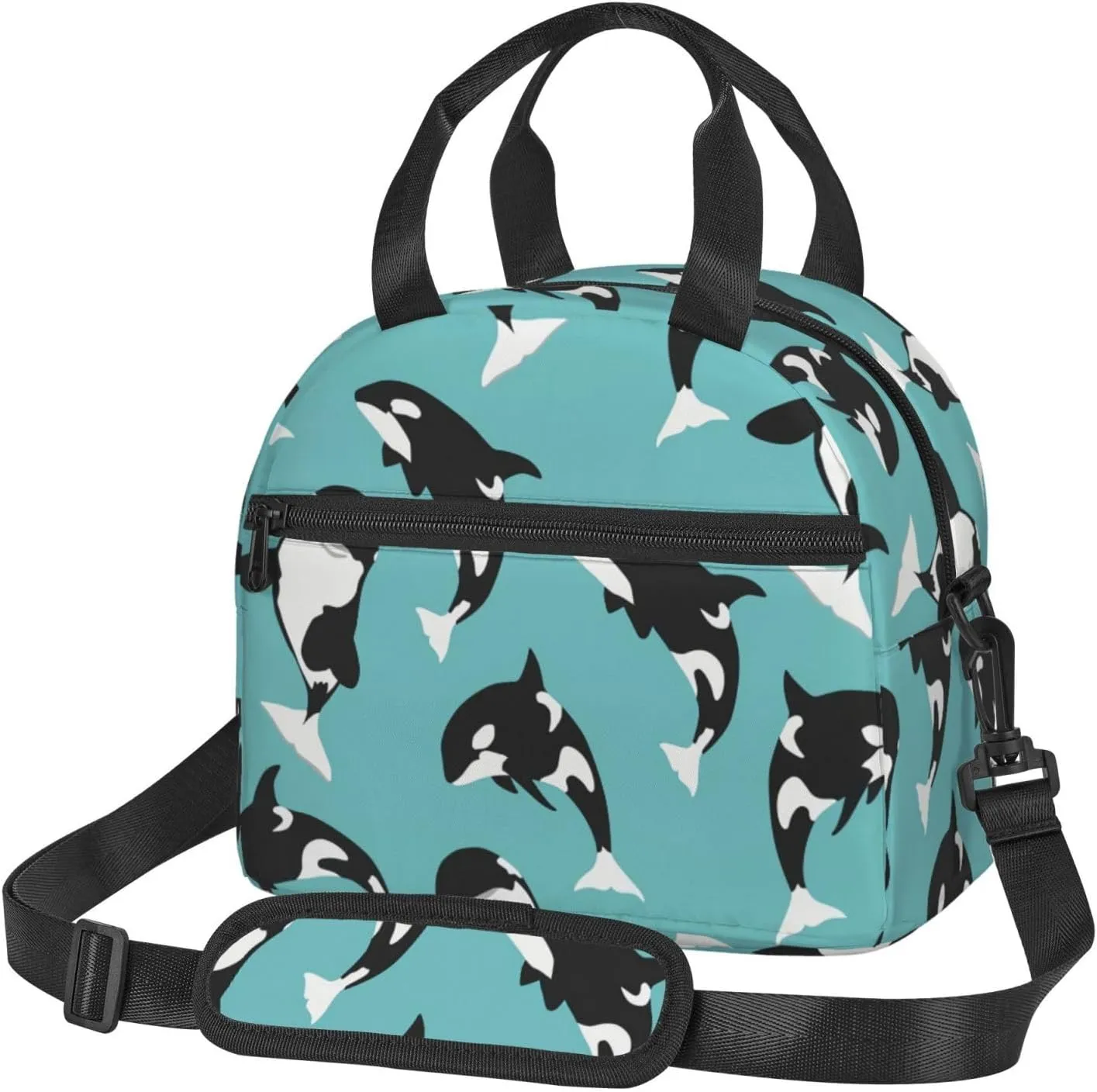 Orca Killer Whale Sea Life Durable Lunch Bag Hand Tote Crossbody Insulated Lunch Bag Large Portable Lunch Box