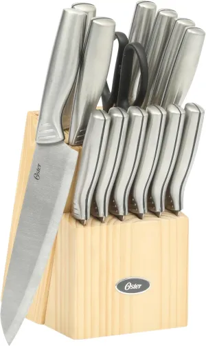 Oster Eckert 15 Piece High Carbon Stainless Steel Knife Block Set W/Wood Block - Cuchillos Para Cocina
