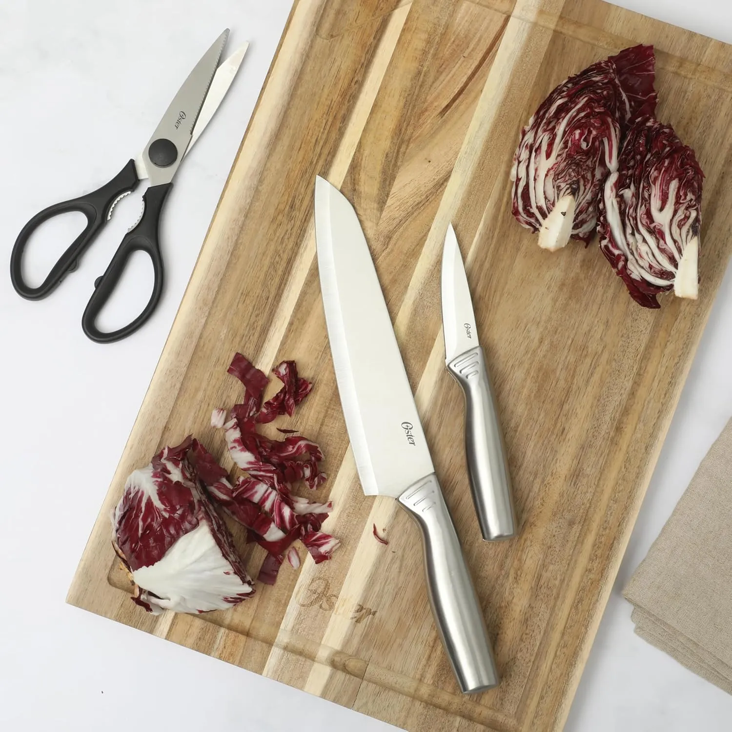 Oster Eckert 15 Piece High Carbon Stainless Steel Knife Block Set W/Wood Block - Cuchillos Para Cocina