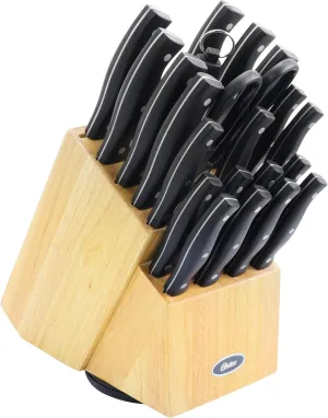 Oster Winsted 22-Piece Stainless Steel Cutlery Wood Block Set, Black