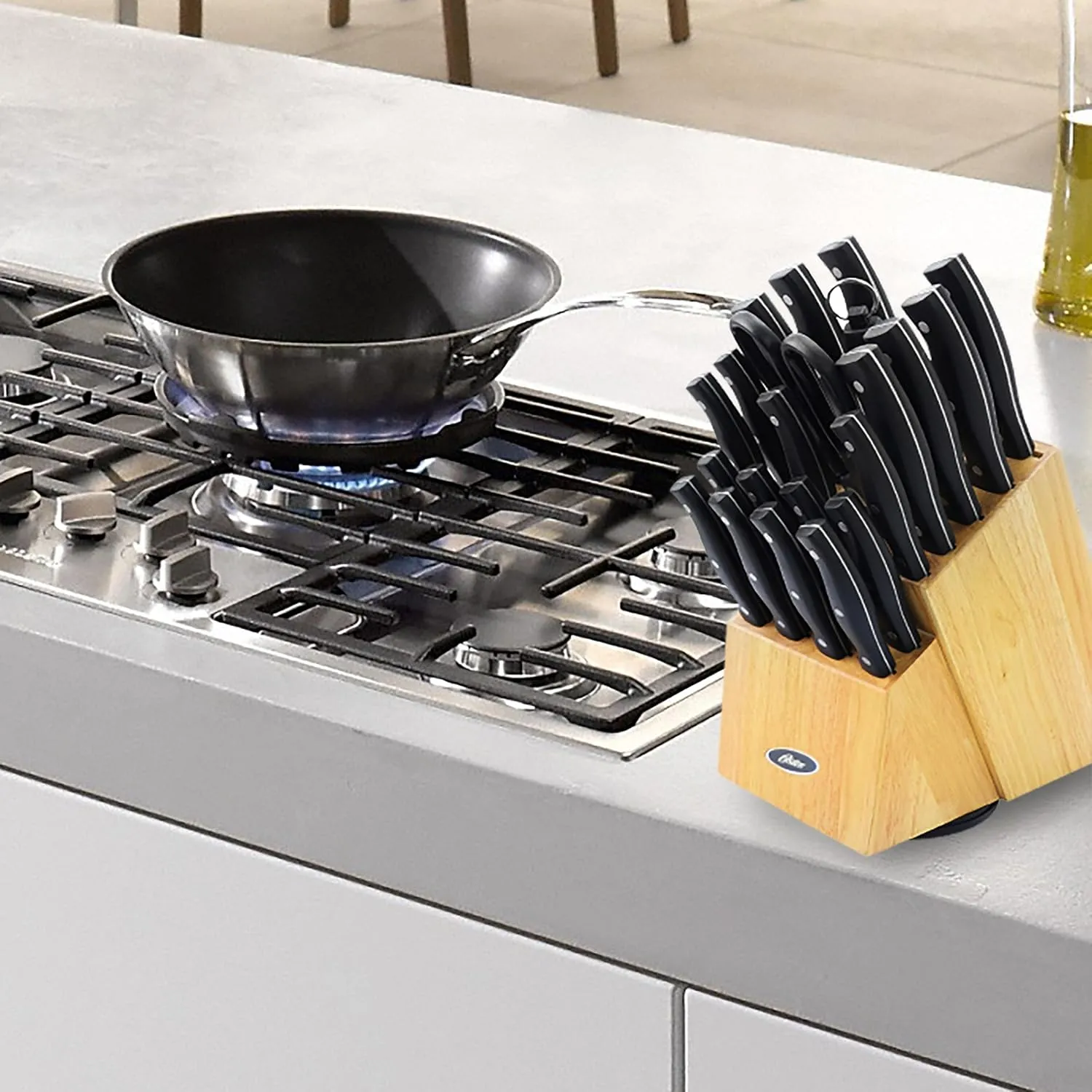 Oster Winsted 22-Piece Stainless Steel Cutlery Wood Block Set, Black