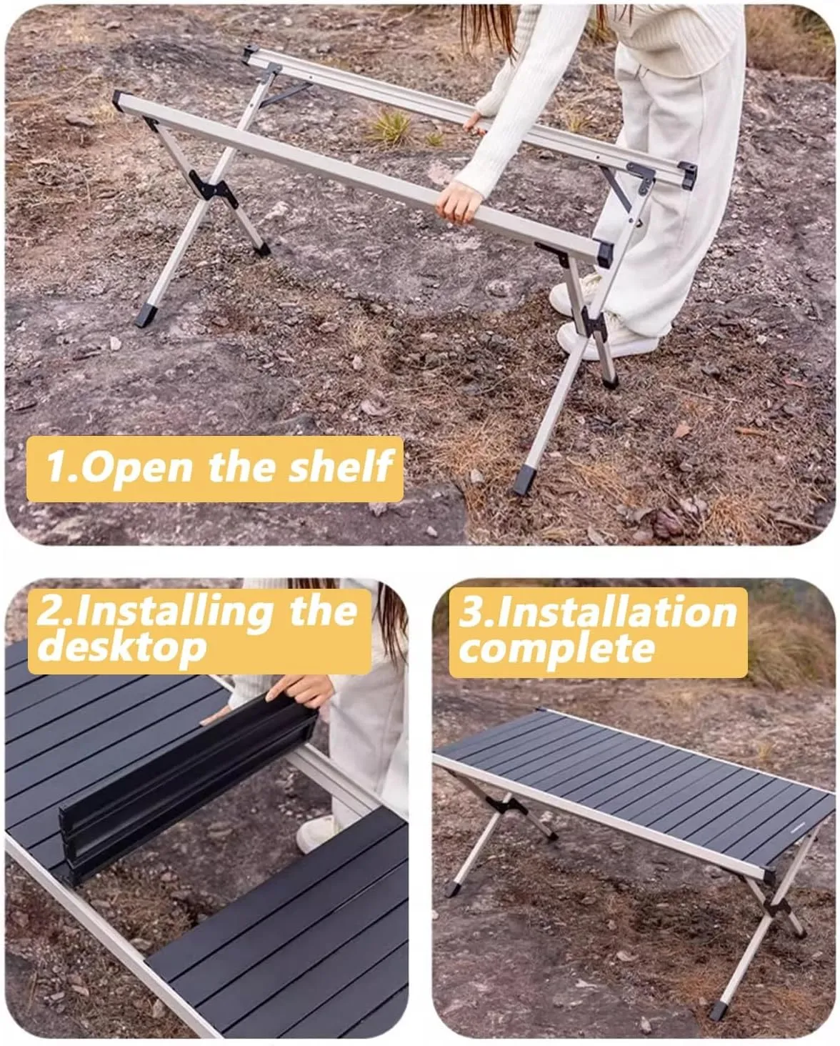 Outdoor BBQ Folding Camping Table Portable Outdoor Grill Table Camping Kitchen Station Lightweight & Portable with Storage Carrying Bag for BBQ Grilling RV Picnic Backyards(Beige,122cm/48cm)