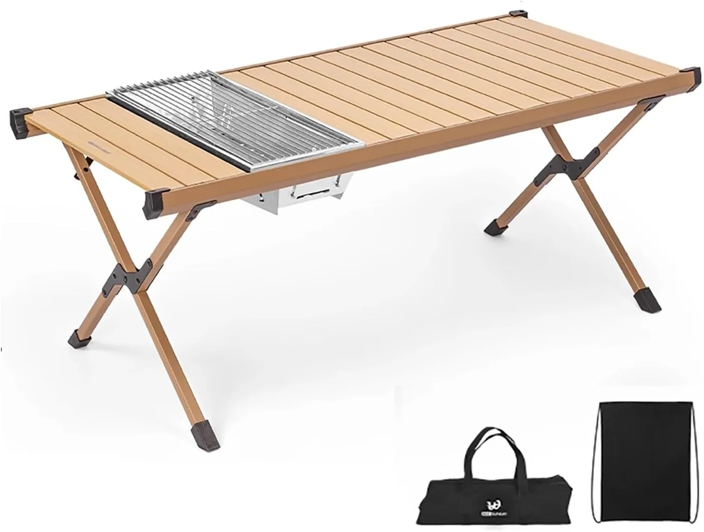 Outdoor BBQ Folding Camping Table Portable Outdoor Grill Table Camping Kitchen Station Lightweight & Portable with Storage Carrying Bag for BBQ Grilling RV Picnic Backyards(Beige,122cm/48cm)