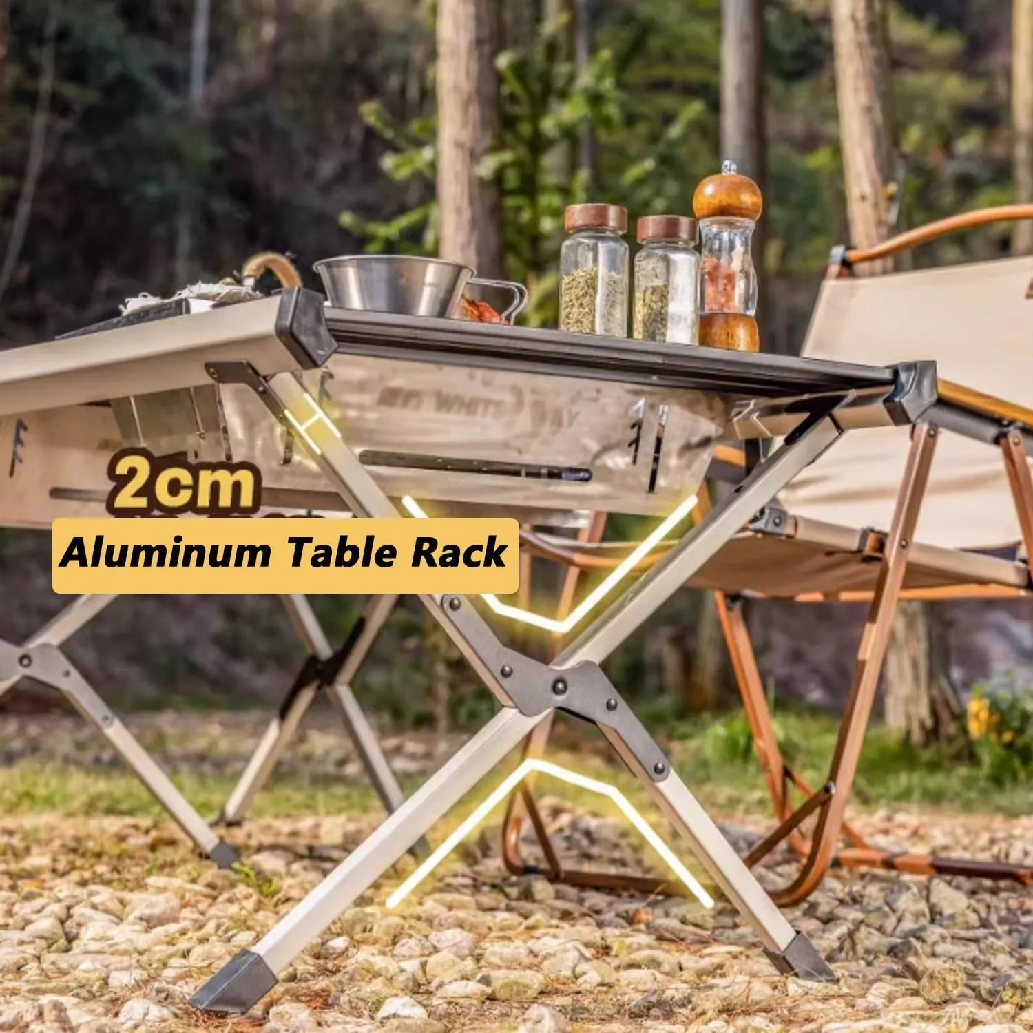 Outdoor BBQ Folding Camping Table Portable Outdoor Grill Table Camping Kitchen Station Lightweight & Portable with Storage Carrying Bag for BBQ Grilling RV Picnic Backyards(Beige,122cm/48cm)
