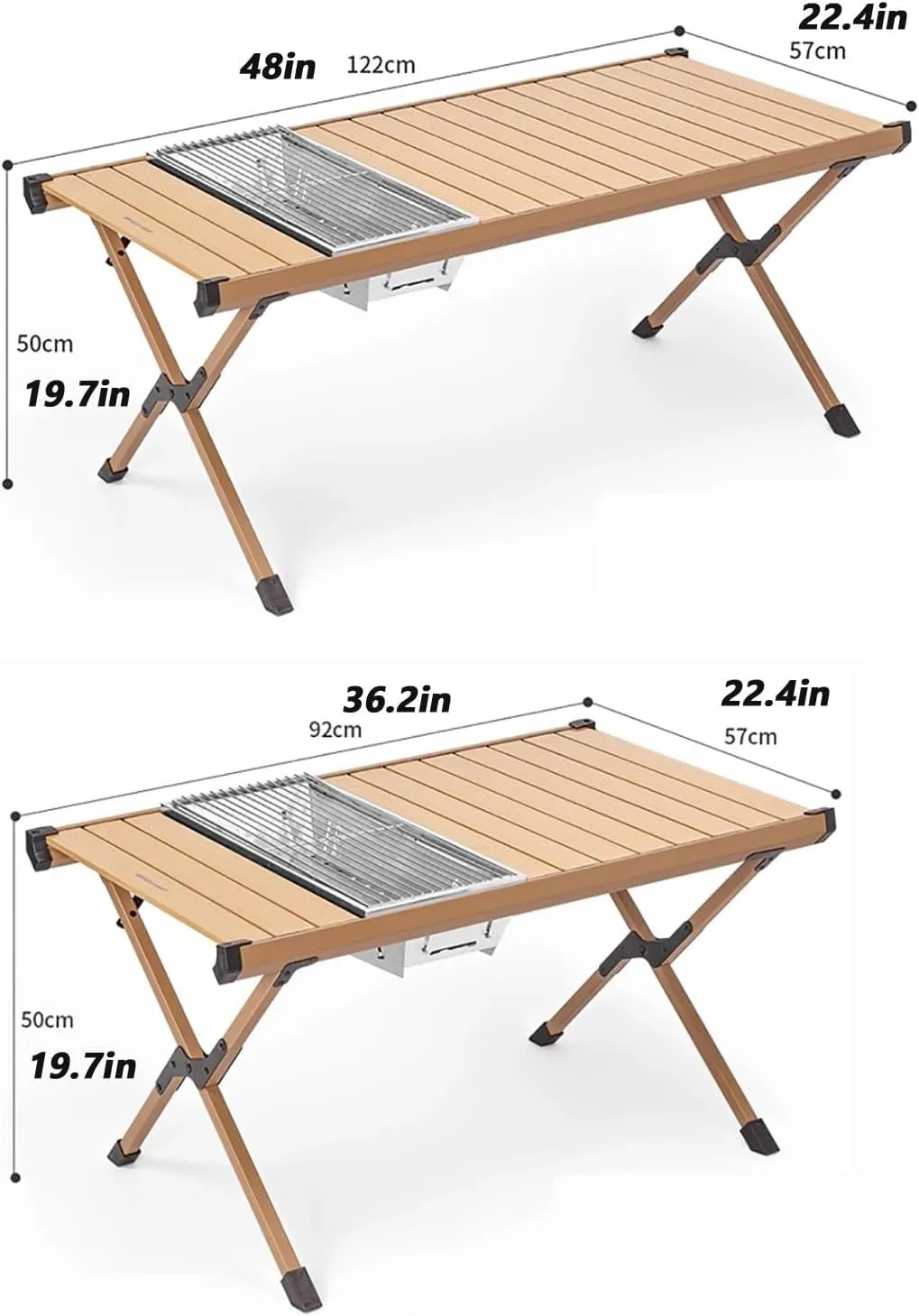 Outdoor BBQ Folding Camping Table Portable Outdoor Grill Table Camping Kitchen Station Lightweight & Portable with Storage Carrying Bag for BBQ Grilling RV Picnic Backyards(Beige,122cm/48cm)