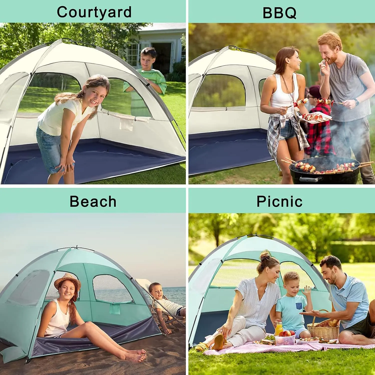 Outdoor Beach Tent, Beach Shade Tent with UPF 50  UV Protection & 3 Mesh Roll Up Windows, Waterproof Portable & Easy Setup Sun Canopy for Outdoor Camping Fishing (Beige, S)