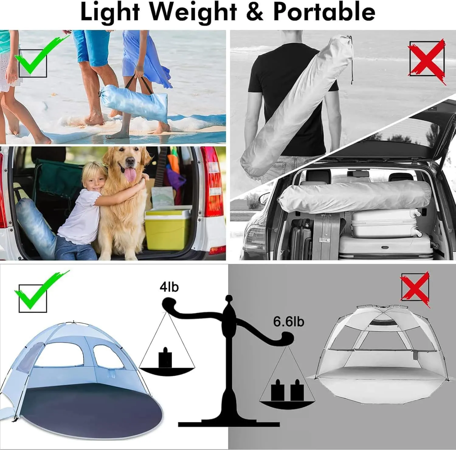 Outdoor Beach Tent, Beach Shade Tent with UPF 50  UV Protection & 3 Mesh Roll Up Windows, Waterproof Portable & Easy Setup Sun Canopy for Outdoor Camping Fishing (Beige, S)