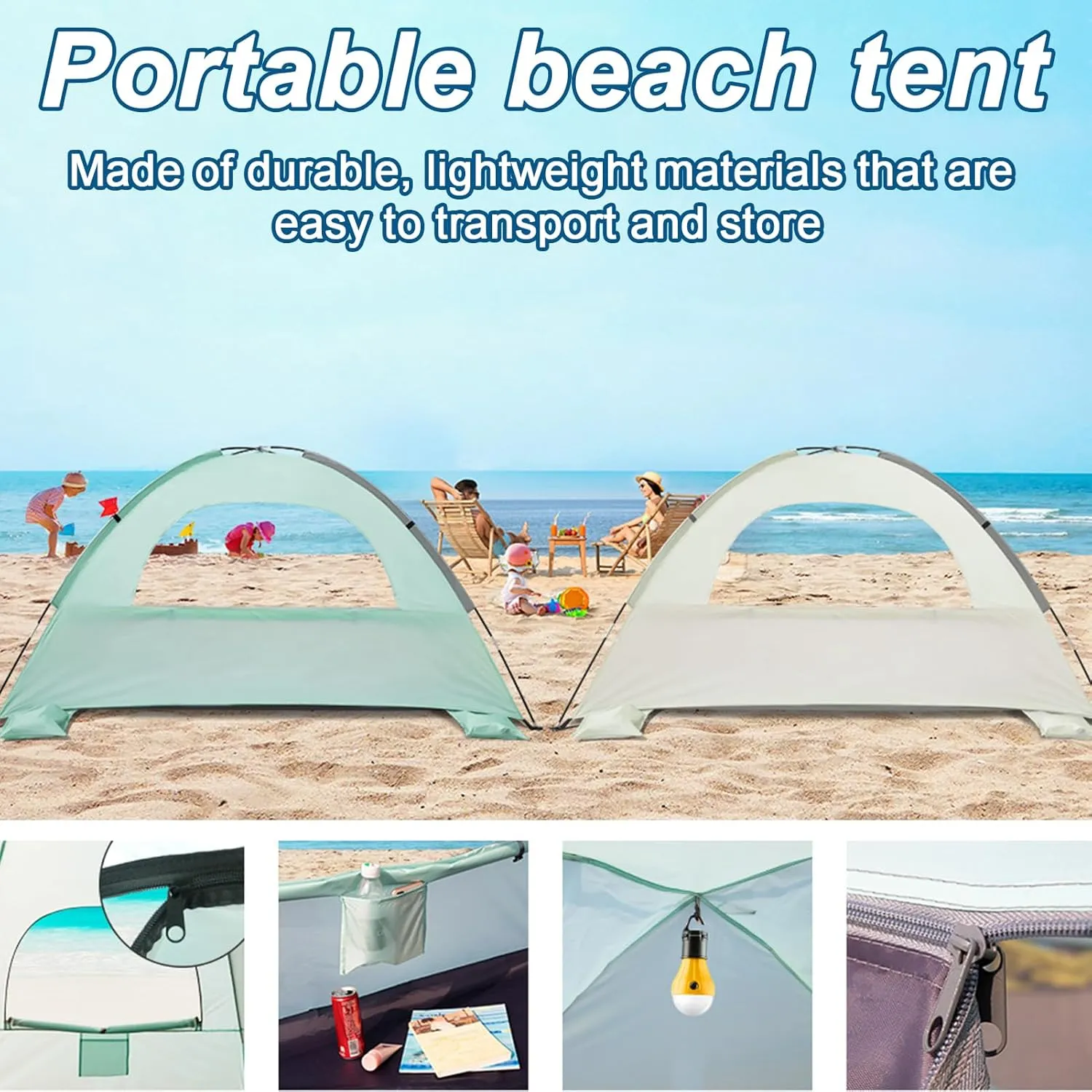 Outdoor Beach Tent, Beach Shade Tent with UPF 50  UV Protection & 3 Mesh Roll Up Windows, Waterproof Portable & Easy Setup Sun Canopy for Outdoor Camping Fishing (Beige, S)
