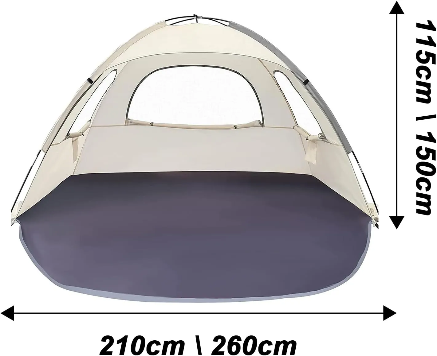 Outdoor Beach Tent, Beach Shade Tent with UPF 50  UV Protection & 3 Mesh Roll Up Windows, Waterproof Portable & Easy Setup Sun Canopy for Outdoor Camping Fishing (Beige, S)