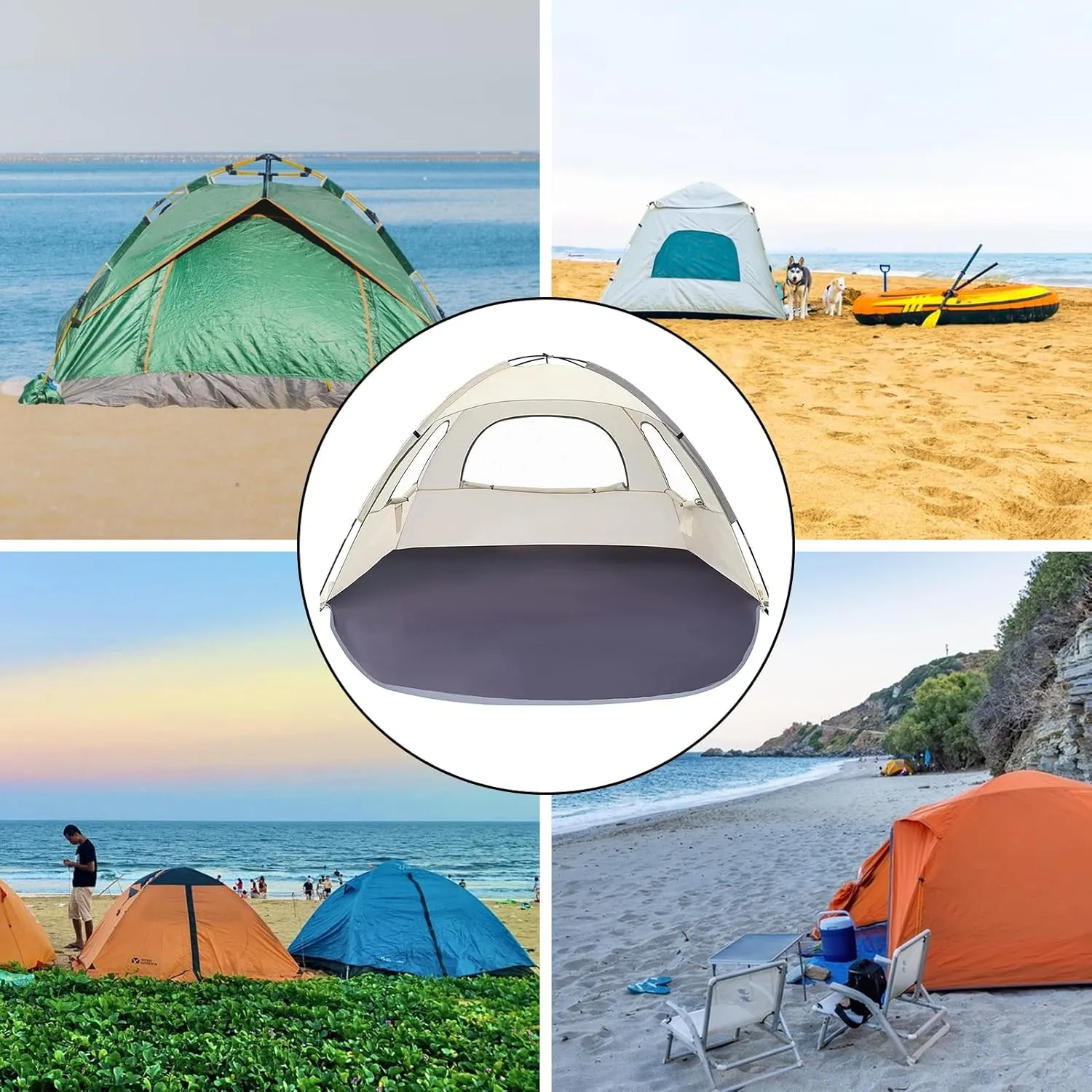 Outdoor Beach Tent, Beach Shade Tent with UPF 50  UV Protection & 3 Mesh Roll Up Windows, Waterproof Portable & Easy Setup Sun Canopy for Outdoor Camping Fishing (Beige, S)