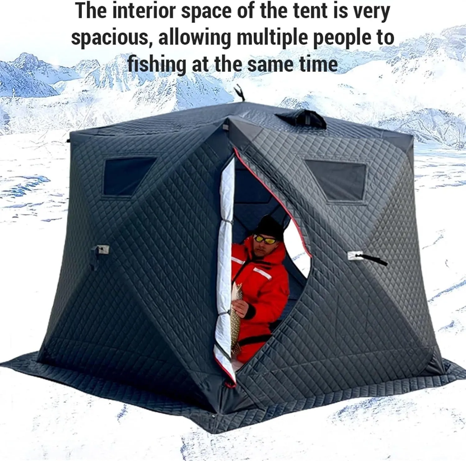 Outdoor Camping Ice Fishing Tent Insulated Thicken Quick Set Up Winter Fishing Tent Compatible with 5-8 People/4 People (Grey for 5 8 People)
