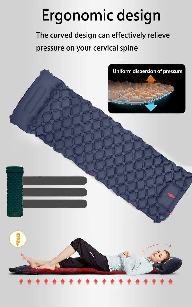 Outdoor Camping Inflatable Sleeping pad, heightened and Widened Inflatable pad, Equipped with Pillow, Foot Pump, and Storage Bag, Waterproof, Portable, and Ultra-Lightweight Inflatable pad (Grey)