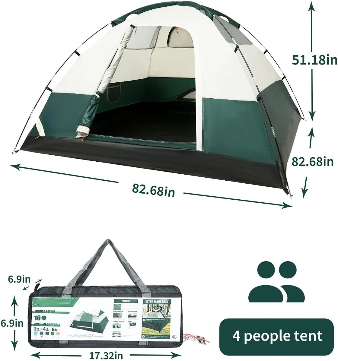 Outdoor Camping Tent 4 Person-Outdoor Double-Layer Tent Lightweight Portable Samily Dome Hiking Picnic Shed