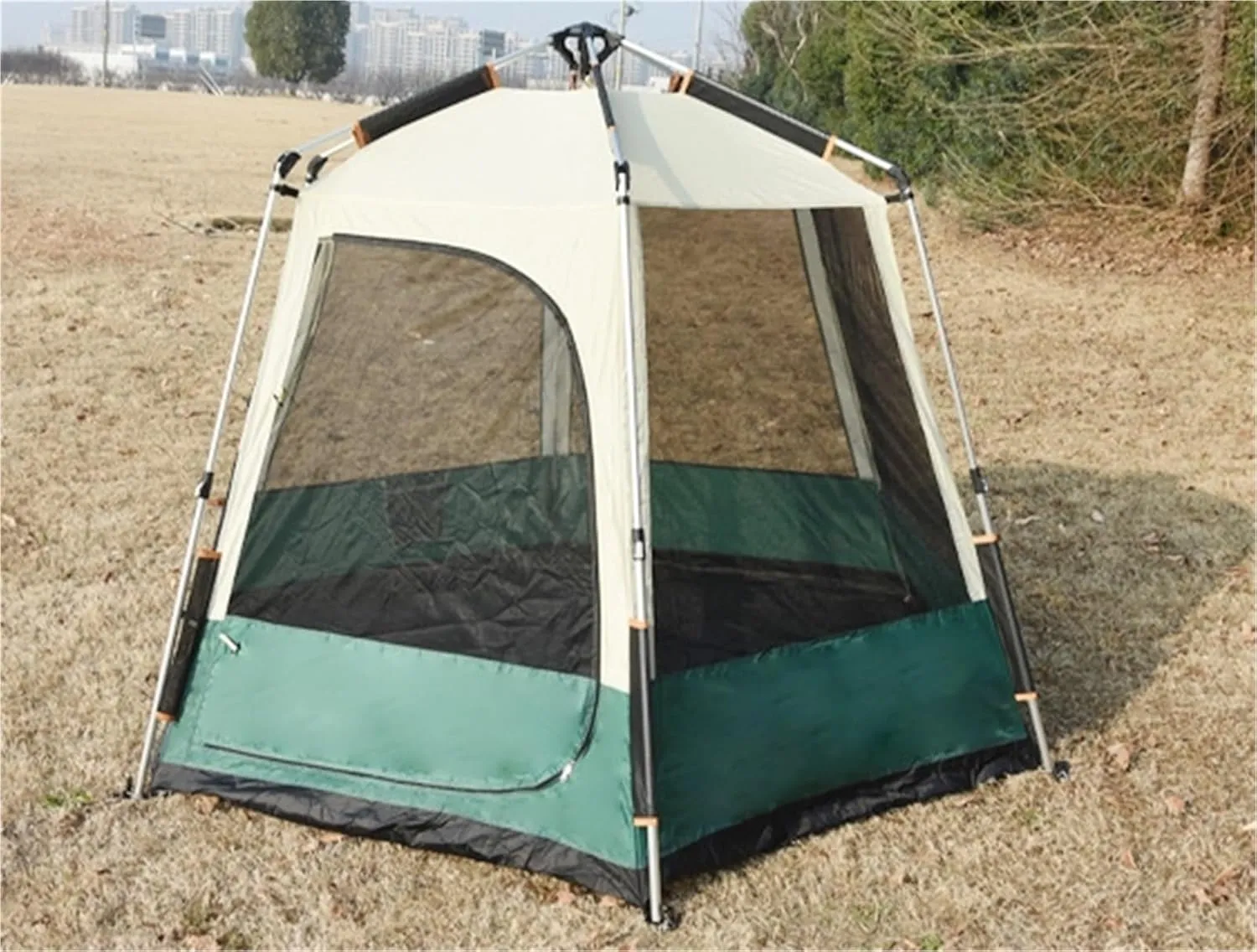 Outdoor Camping Tent Hexagonal Aluminum Pole Tent Beach Outdoor Beach Double Layer Tent