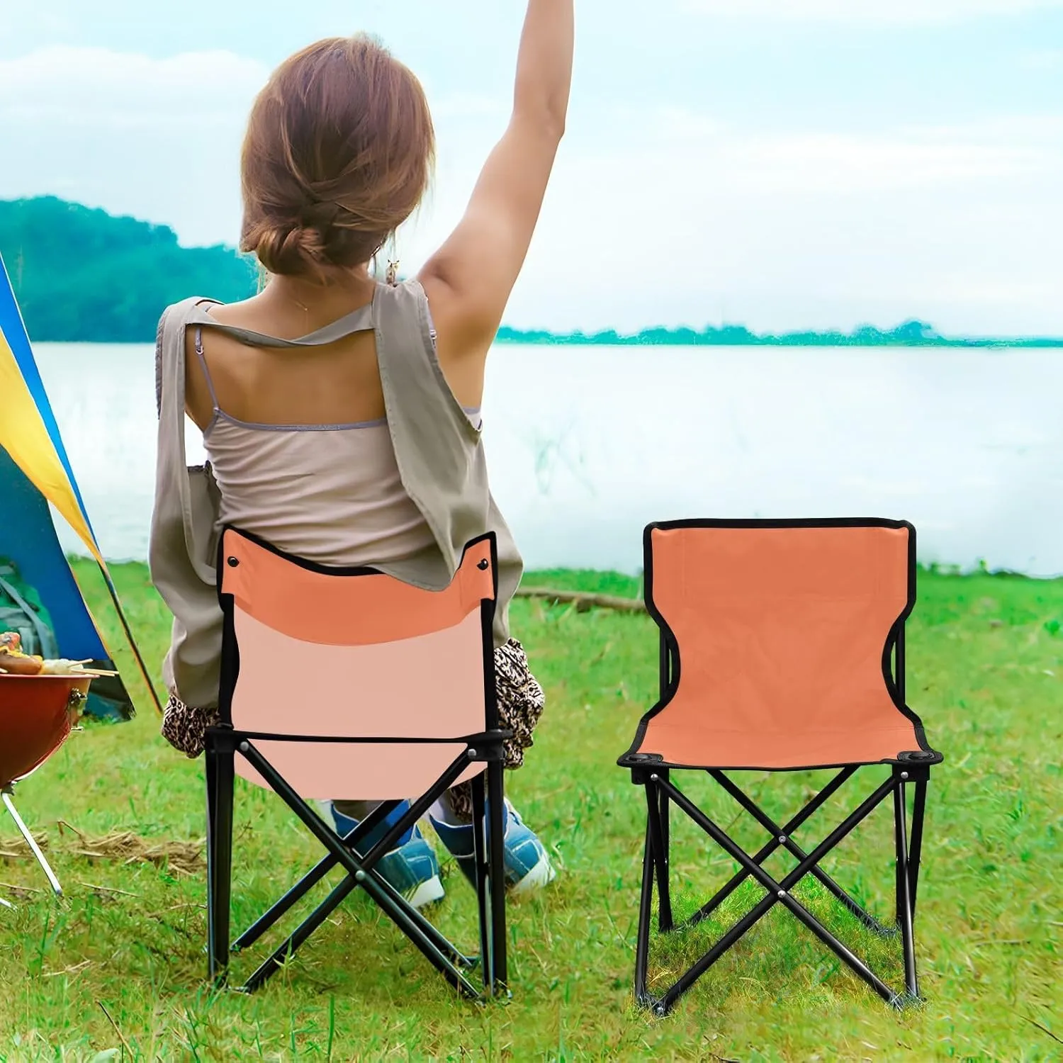 Outdoor Folding Coral Camping Chairs for Adults Portable Camping Chair Lightweight Lawn Chair