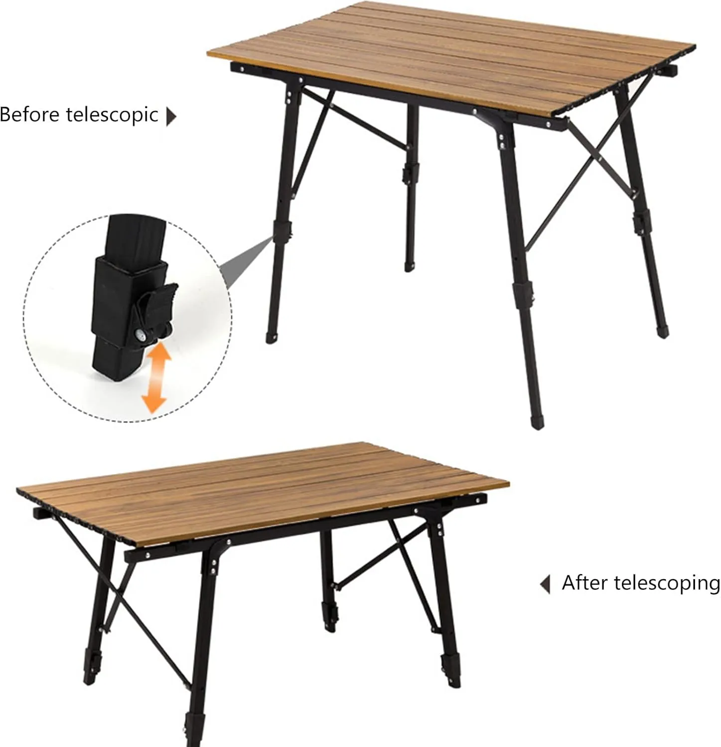 Outdoor Folding Table Portable Camping Table Light Camping Barbecue Picnic Table Wood Grain Aluminum Alloy Egg Roll Table Can Be Raised and Lowered Silver 120 * 70cm (Silver 90 * 53cm)