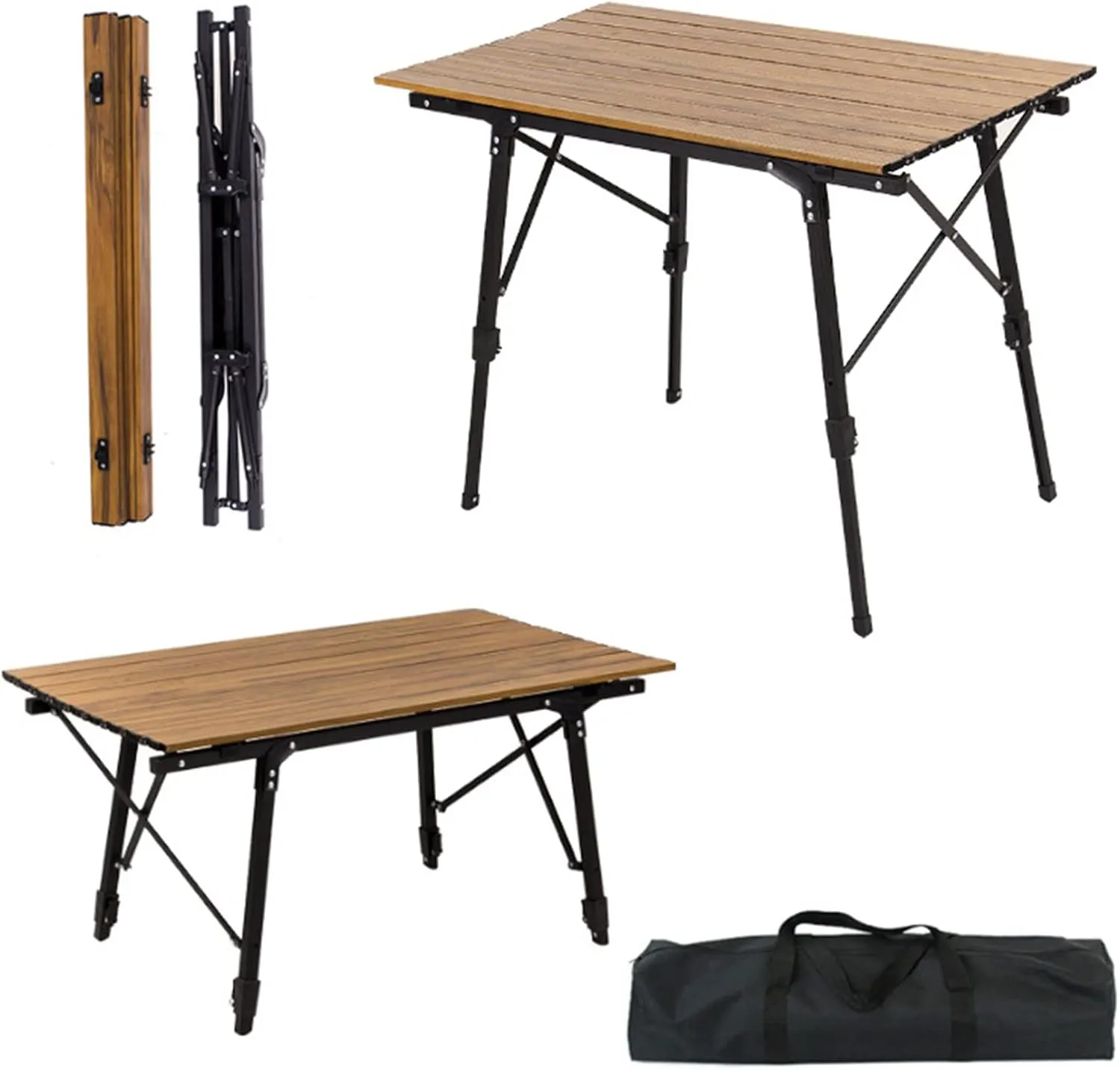 Outdoor Folding Table Portable Camping Table Light Camping Barbecue Picnic Table Wood Grain Aluminum Alloy Egg Roll Table Can Be Raised and Lowered Silver 120 * 70cm (Silver 90 * 53cm)