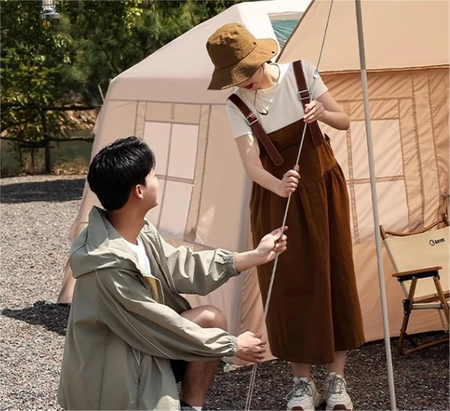Outdoor Inflatable Ridge Tent Free to Build Double-Layer Camping Overnight