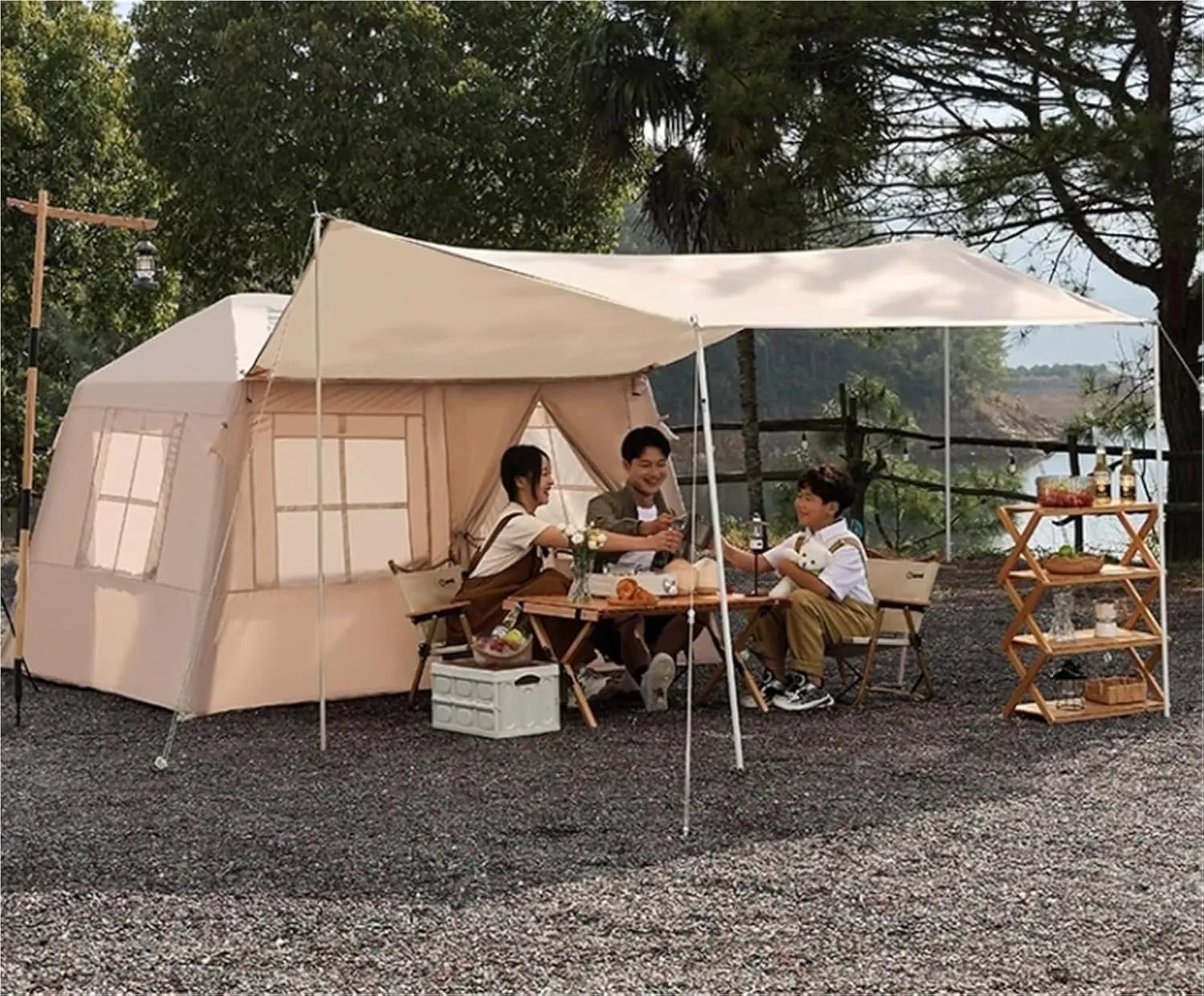 Outdoor Inflatable Ridge Tent Free to Build Double-Layer Camping Overnight