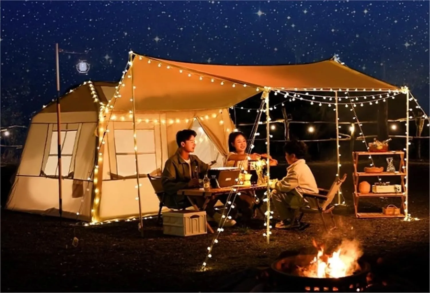 Outdoor Inflatable Ridge Tent Free to Build Double-Layer Camping Overnight
