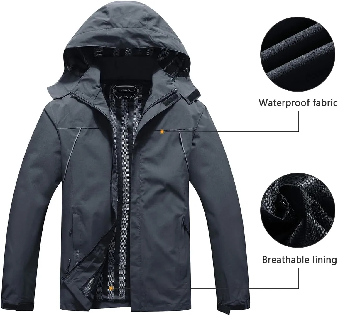 Outdoor Men's Waterproof Raincoat Windbreaker Lightweight Rain Jacket with Detachable Hood