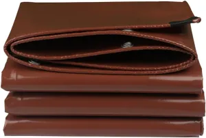 Outdoor Tarps Heavy Duty Waterproof, 18 Mil Tarpaulin Shade with Grommets, High Density Weaving, Poly Tarp, for Car Boat Camping Woodpile, Brown