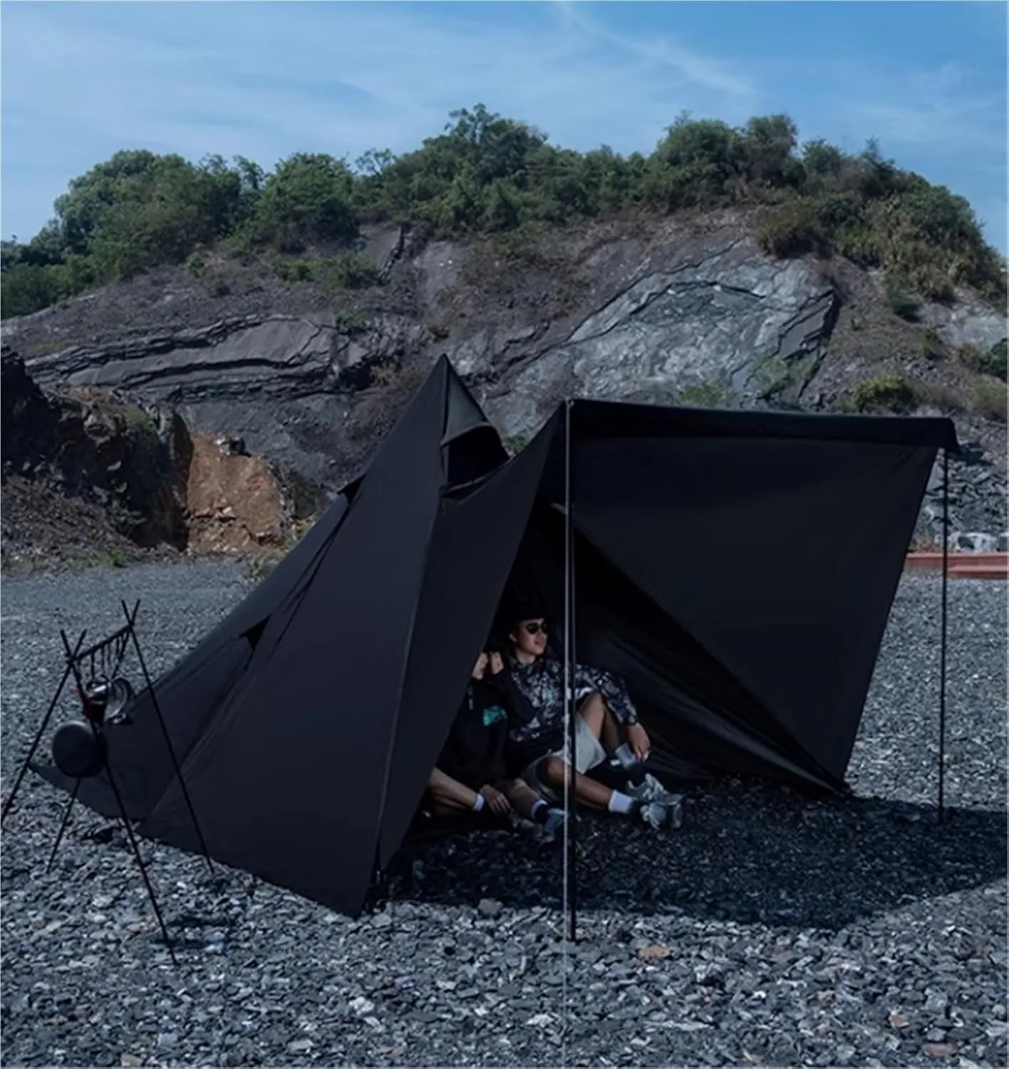 Outdoor Tent Black Camping Double -Layer Tent Large Space Coat Silver