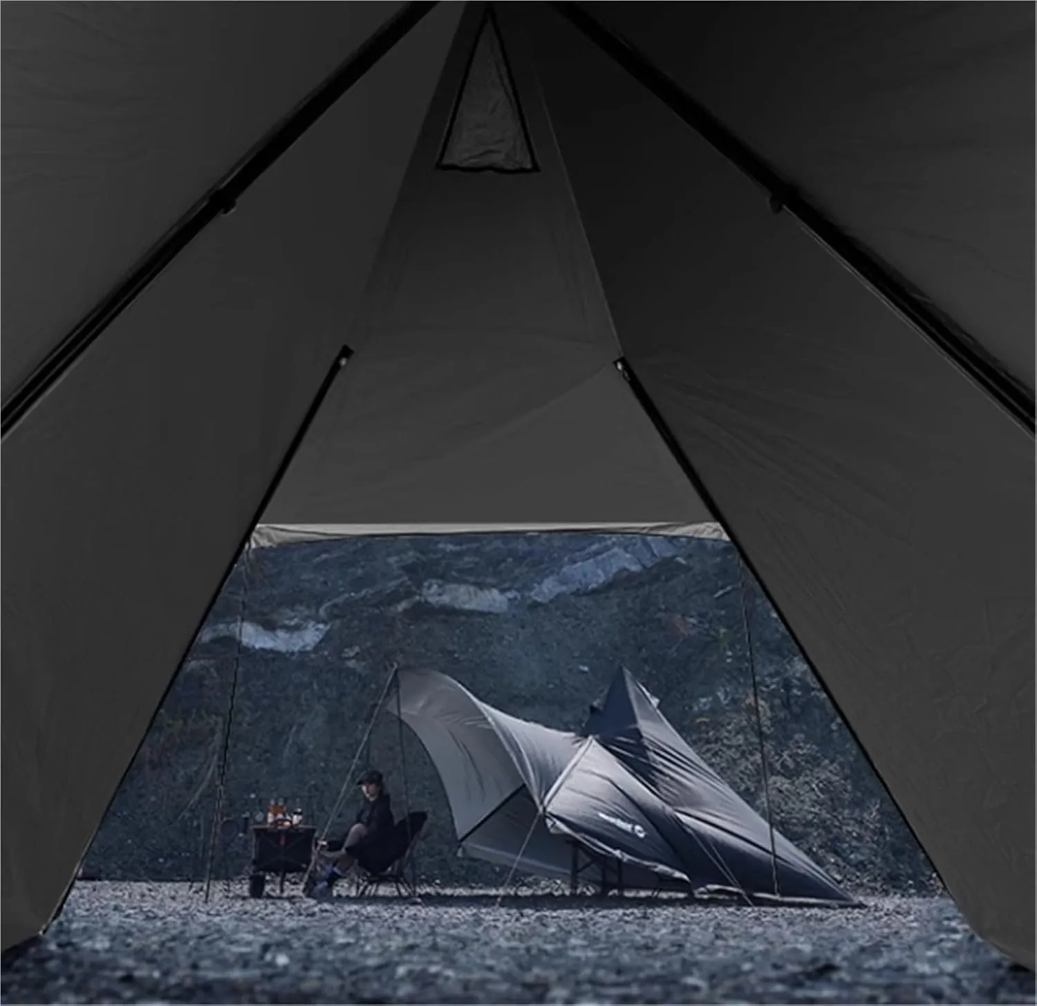 Outdoor Tent Black Camping Double -Layer Tent Large Space Coat Silver