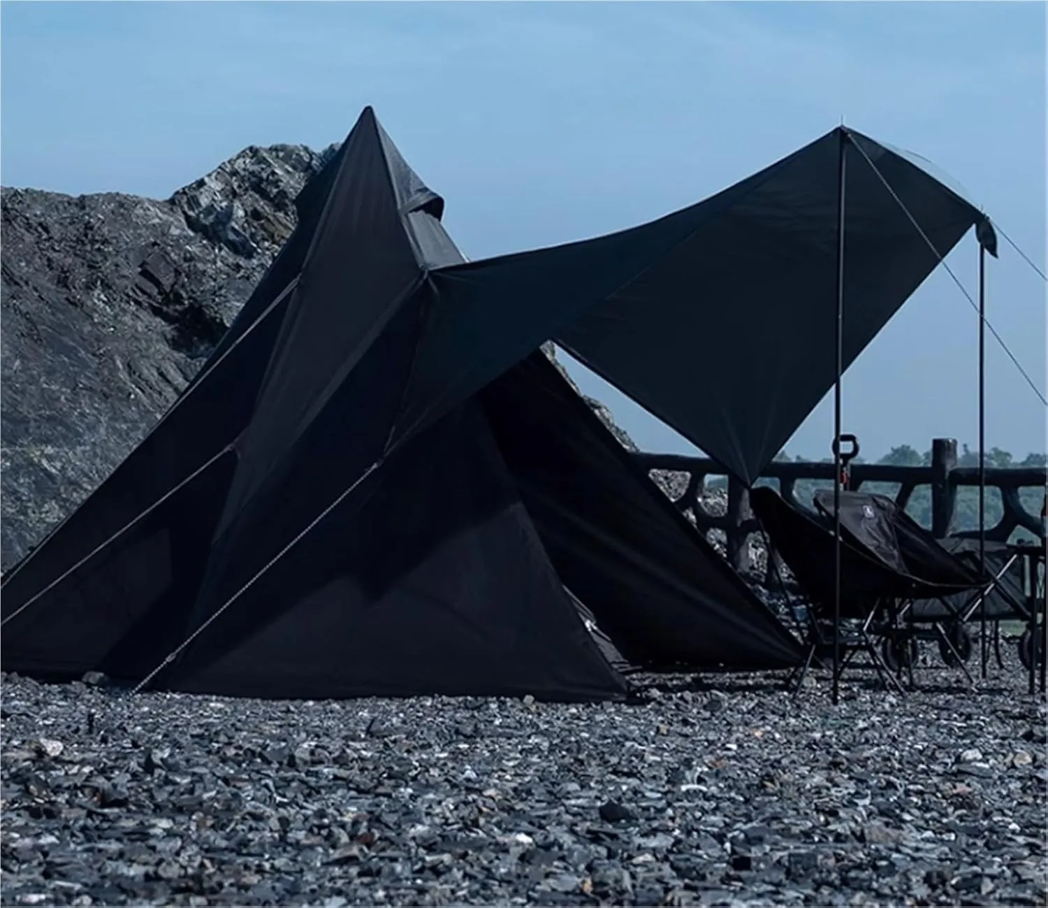 Outdoor Tent Black Camping Double -Layer Tent Large Space Coat Silver