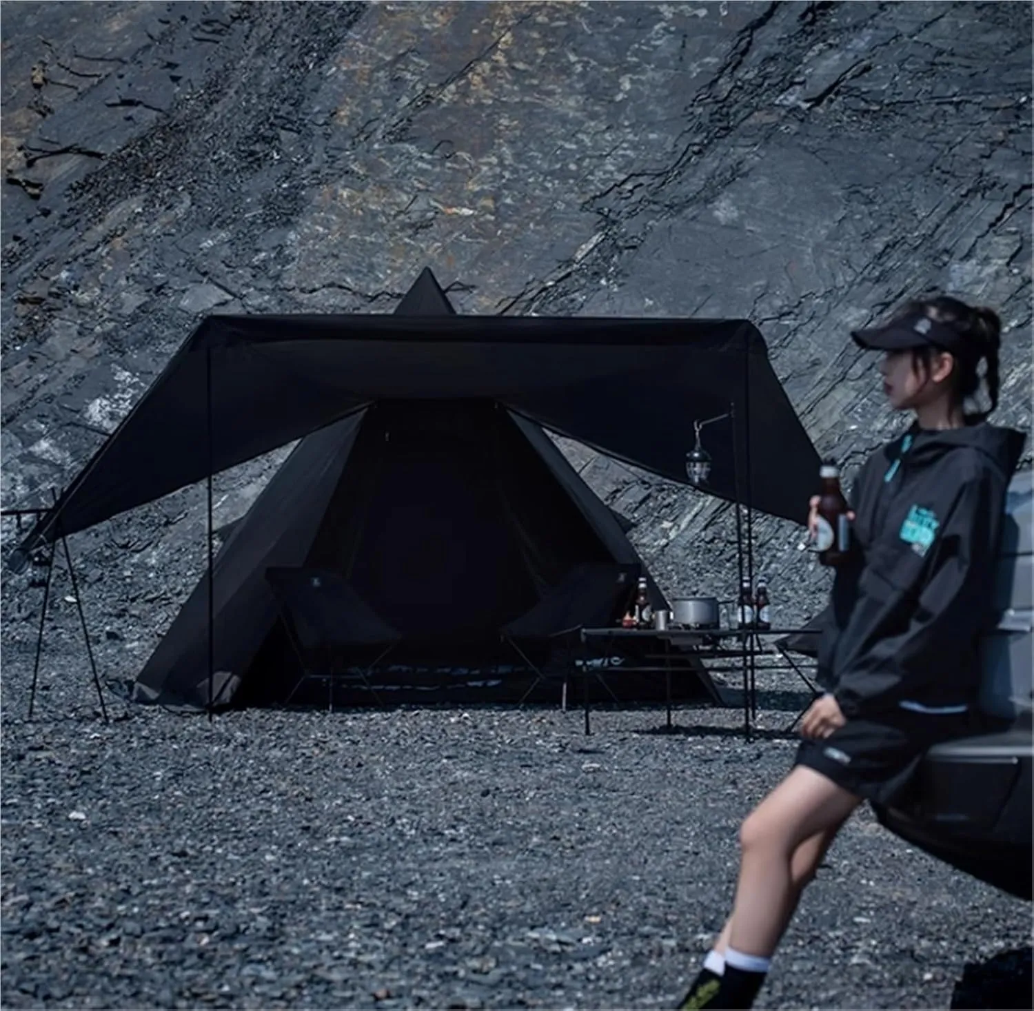 Outdoor Tent Black Camping Double -Layer Tent Large Space Coat Silver