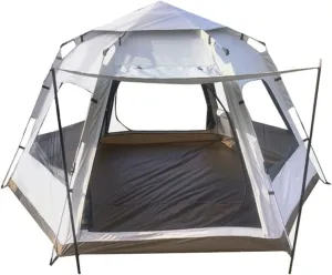 Outdoor Tent Hexagonal Multi-Purpose Camping Tent with Two Halls Suitable for 3-7 People Travelling (Color : Rice White L) (Color : Rice White L)
