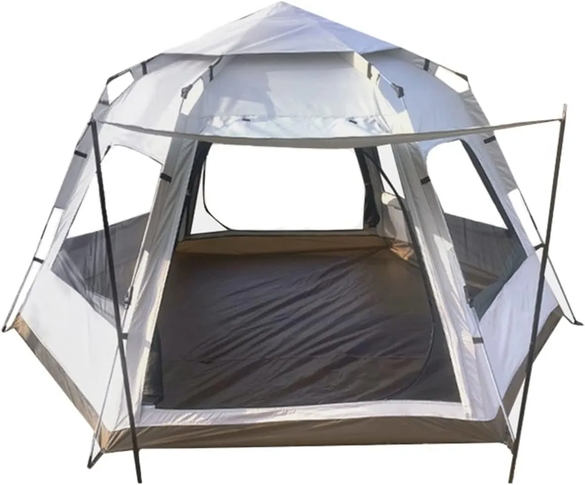 Outdoor Tent Hexagonal Multi-Purpose Camping Tent with Two Halls Suitable for 3-7 People Travelling (Color : Rice White L) (Color : Rice White M)