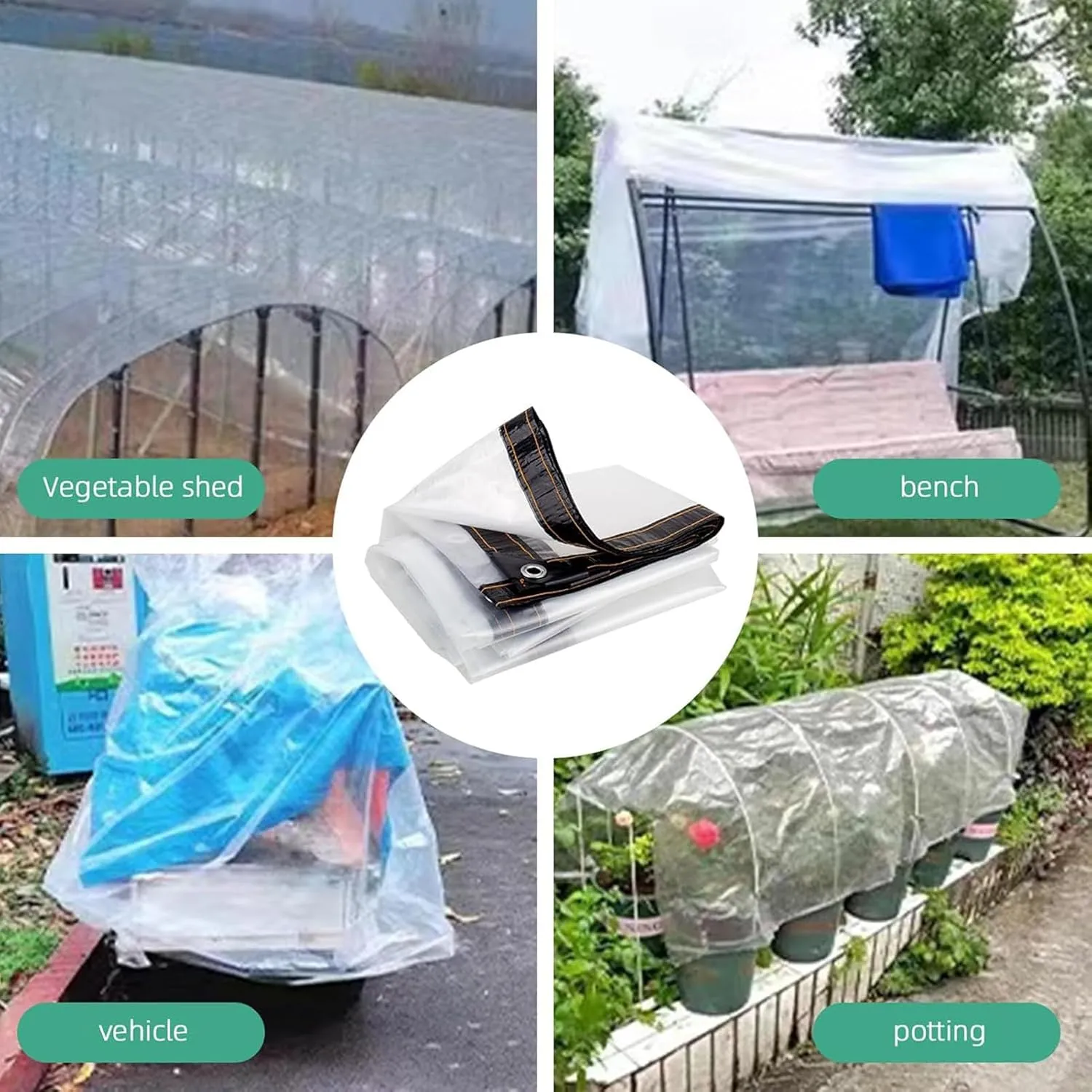 Outdoor Transparent Tarp,Clear Tarp with Grommets Outdoor, Reinforced Edges, Weather Resistant, for Gardening Camping Traveling(1x1m/3'x3')