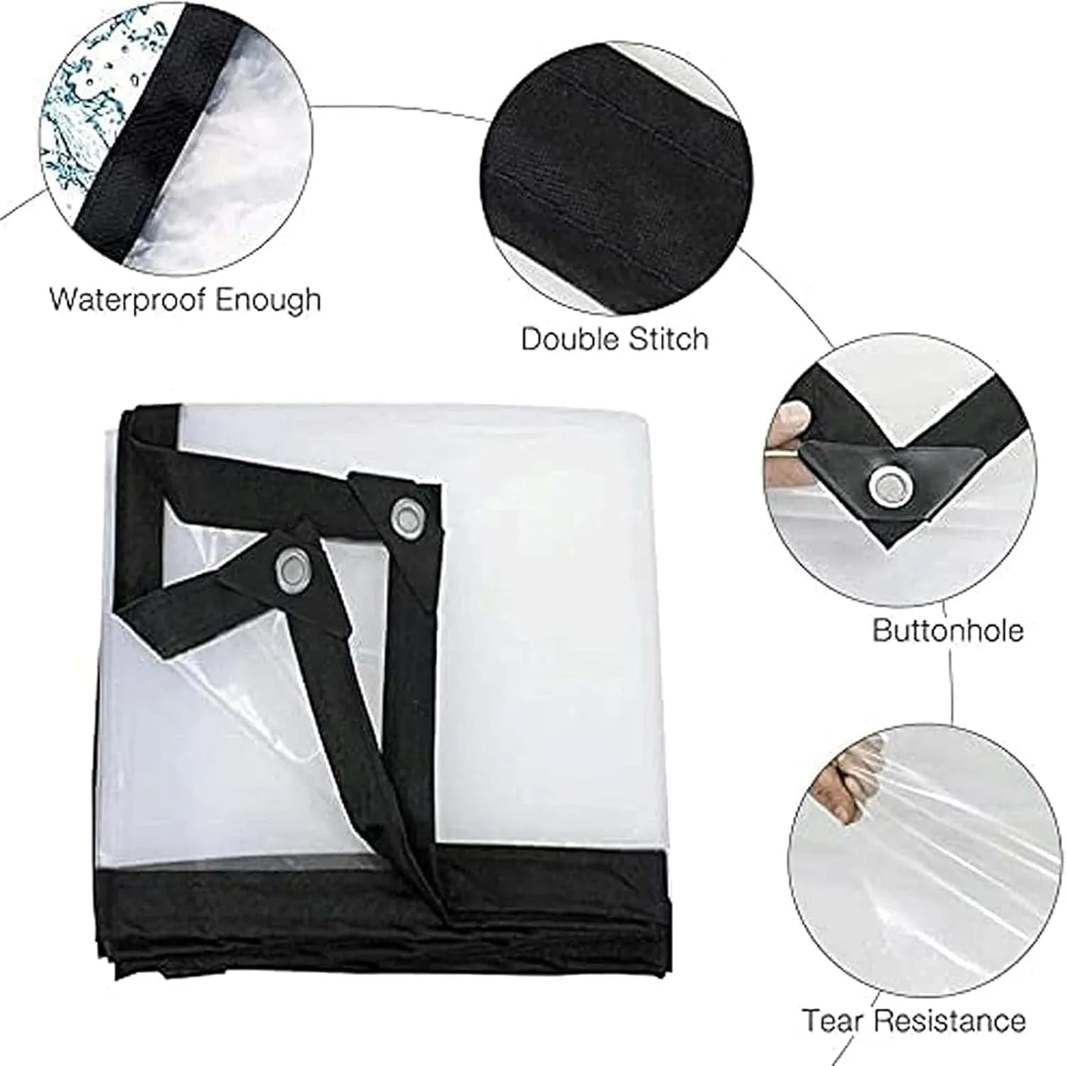 Outdoor Transparent Tarp,Clear Tarp with Grommets Outdoor, Reinforced Edges, Weather Resistant, for Gardening Camping Traveling(1x1m/3'x3')