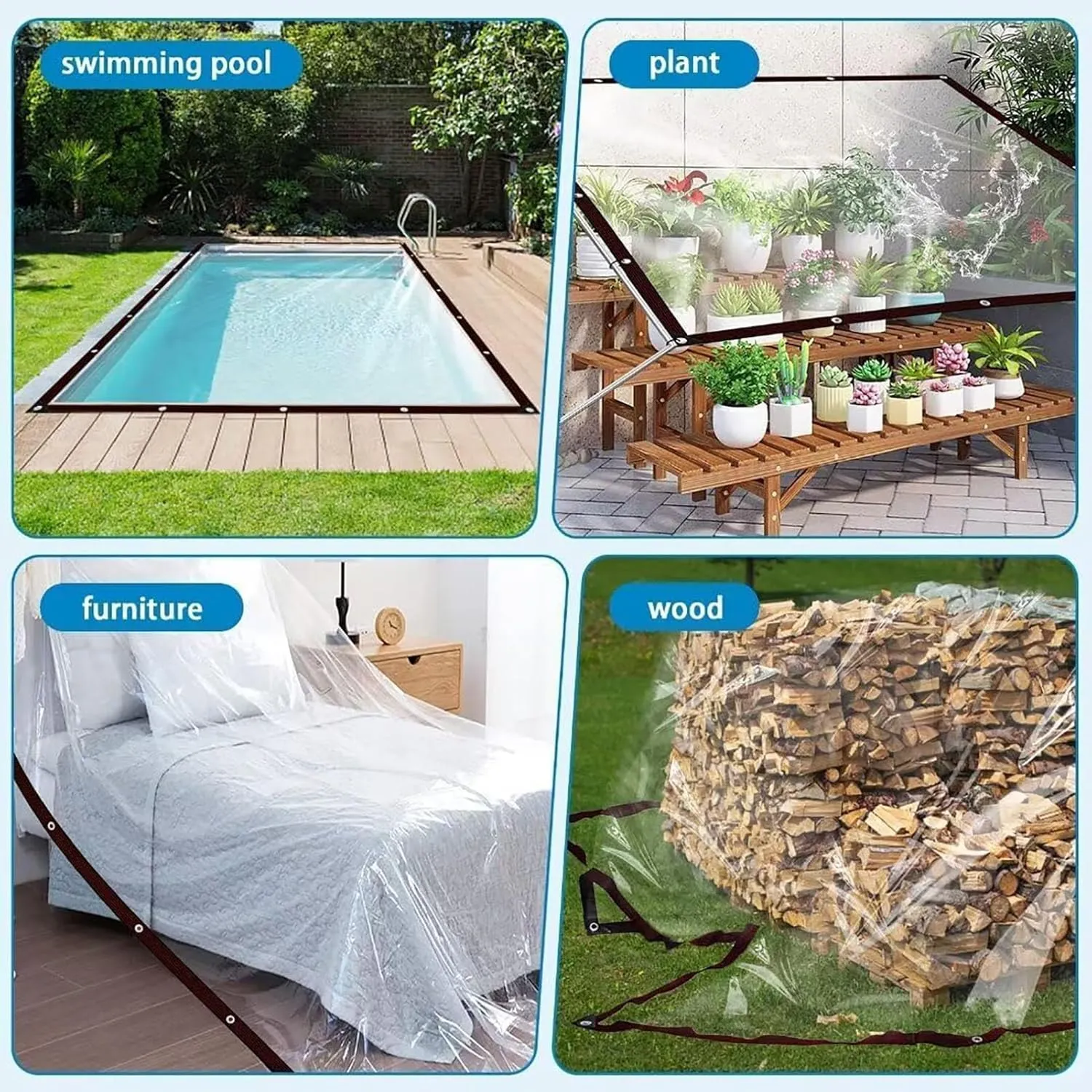 Outdoor Transparent Tarp,Clear Tarp with Grommets Outdoor, Reinforced Edges, Weather Resistant, for Gardening Camping Traveling(1x1m/3'x3')