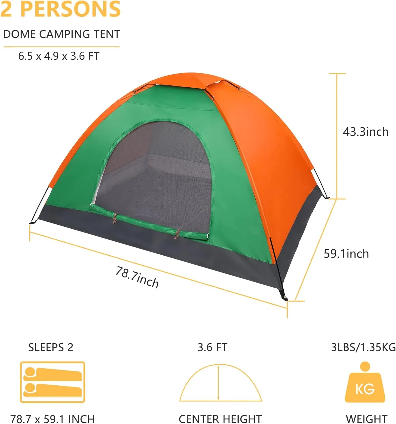Outvita Camping Dome Tent, 1-4 Person Waterproof Windproof Easy Setup Spacious Family Tents with Carry Bag & Rain Fly for Hiking Backpacking Traveling Glamping Beach
