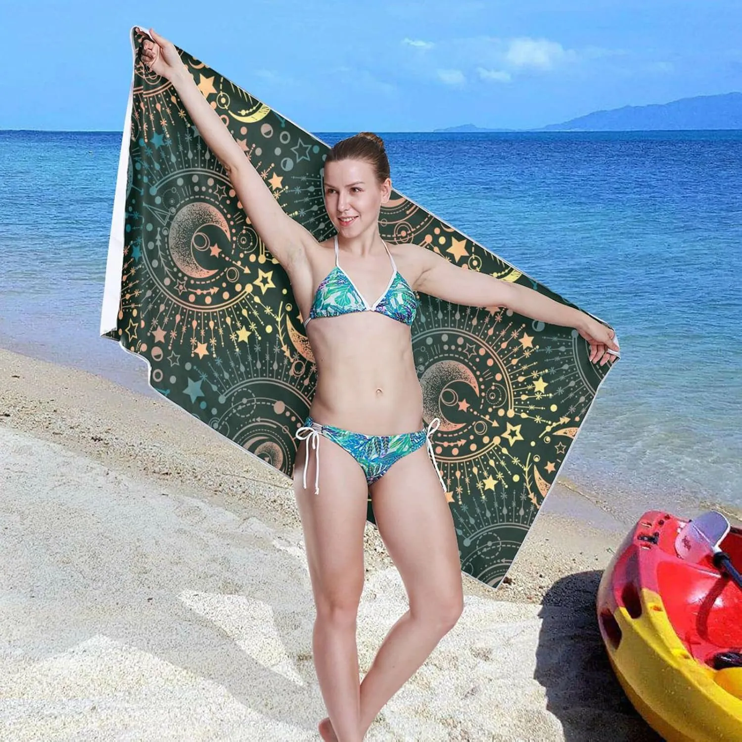 Oyihfvs Alchemy, Magical Astrology, Spirituality and Occultism on Black Quick Drying Beach Towel, Foldable Yoga Towel, Soft Sport Towel, Sweat Absorbent Towel with Storage Mesh Bag 31 x 71 inch (M)
